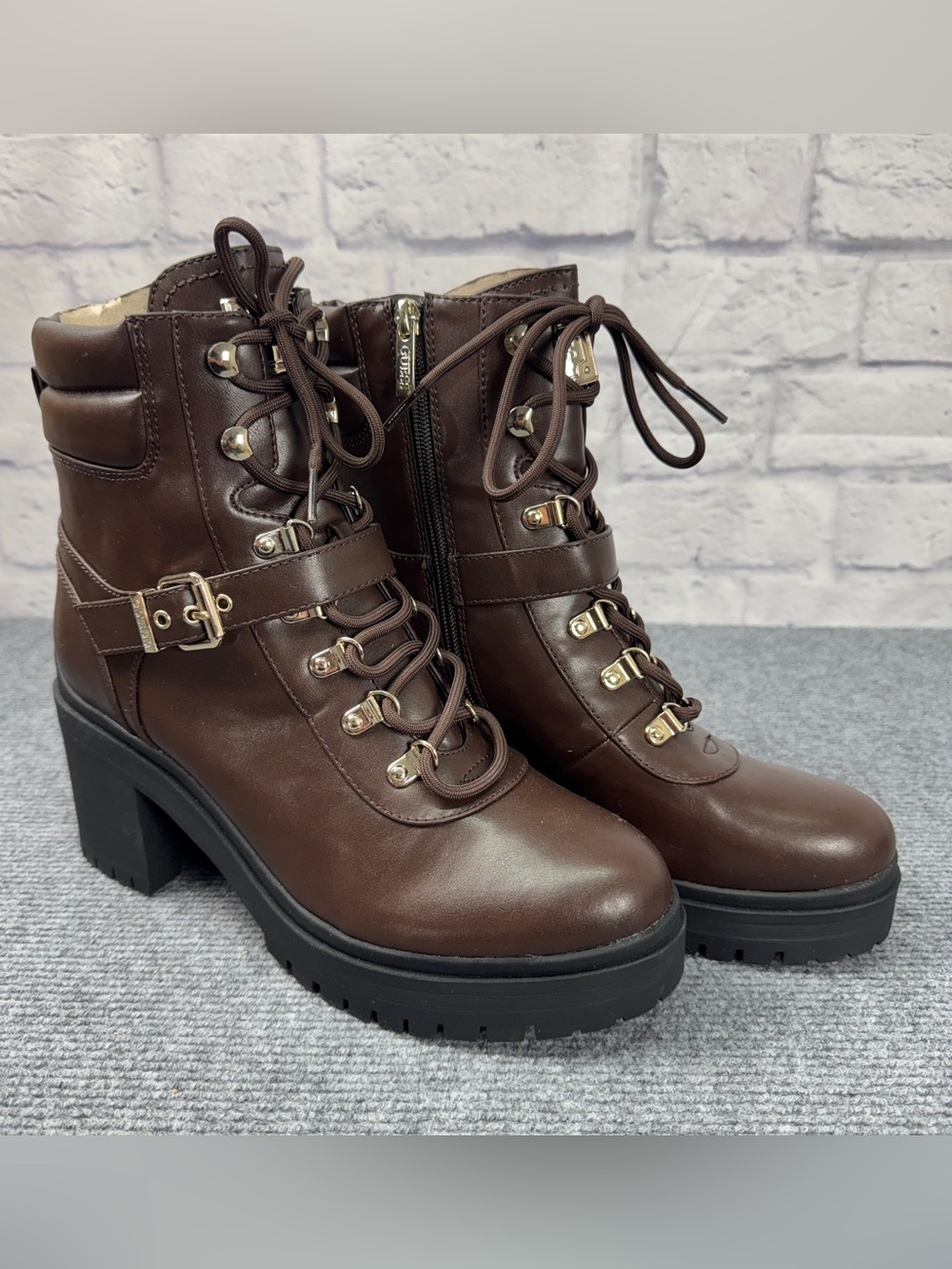 GUESS Canaly Brown Platform Combat Boots Size 10